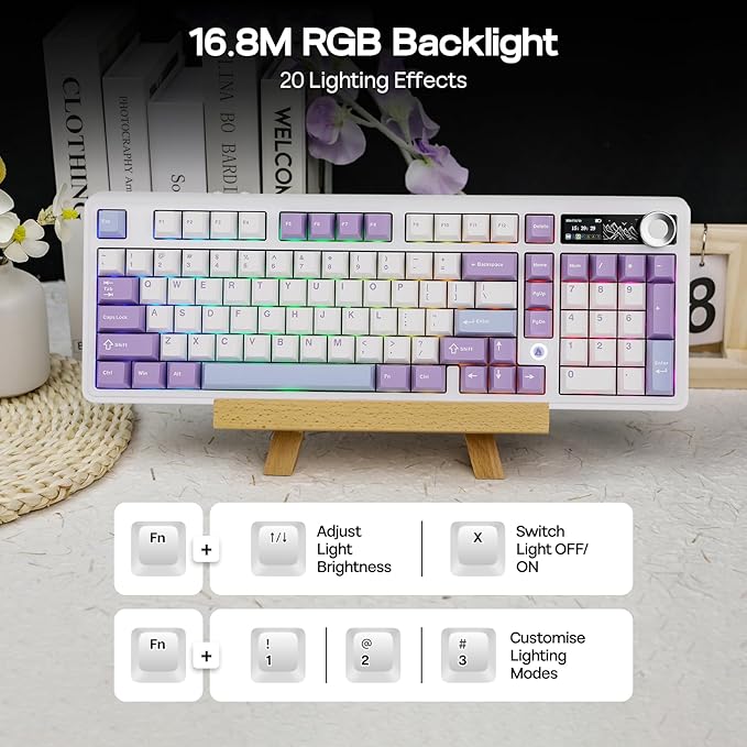 MechLands AJAZZ AK980 V2 Mechanical Gaming Keyboard with Display Screen 10000mAh Battery 98% Wireless Keyboard with BT/USB-C/2.4GHz Hot Swappable Knob RGB for Win/Mac (White Gift V2 Switch)