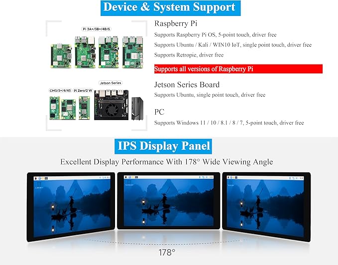 5inch Capacitive Touch Screen 720×1280 5-Point Touch IPS HDMI LCD Display Compatible with Raspberry Pi 5/4B/3B/Zero/Zero W/Zero 2W/Pico/Pico W/Pico 2/Win 11/10/8.1/8/7/Jetson Nano/Jetson Orin Nano