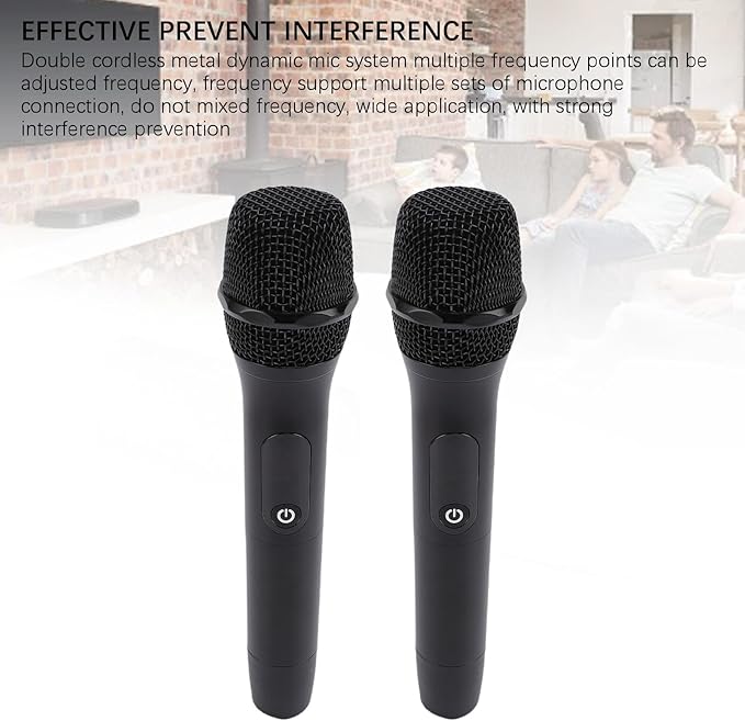Dynamic Mic for Singing System with DSP Frequency Locking 96dB Signal to Noise Ratio and Dual Cordless Mics for Sound Cards/Mixers for Karaoke