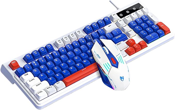 Wired Gaming Keyboard and MouseRainbow LED Mechanical Feeling Gaming Keyboard and 3600DPI Mouse Combo with 19-Keys Anti-Ghosting 98keys Compact StylePlug &amp Play to PCLaptopWindows-Blue and Wh