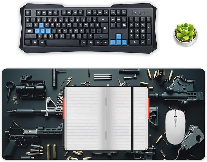 Military Gear Arsenal Set Gaming Mouse Pad Non-Slip Rubber Base XXL Mousepad Waterproof Washable Stitched Edge Mouse Mat for Desk Home Office 35.5x16