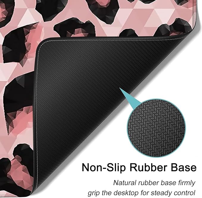 Extended Gaming Mouse Pad 31.5x11.8 Big Desk Mat Ergonomic Memory Foam Keyboard Wrist Rest Support for Home Laptop Office Desk Pad with Non-Slip BaseAbstract Pink Leopard Print Large Mouse Pad