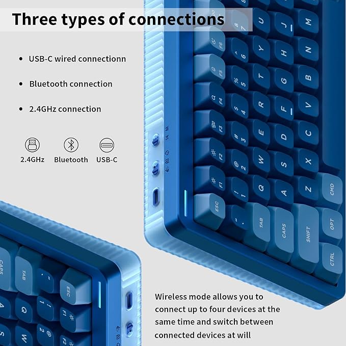 nuphy Halo96 V2 Wireless Mechanical Keyboard 96% Hot Swappable 99 Keys RGB Backlit Bluetooth/USB-C/2.4GHz Silent Red Switches Blue QMK/VIA Support