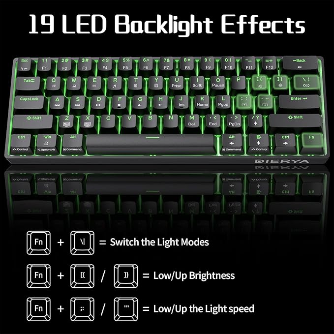 DIERYA 60% Mechanical Keyboard DK61se Wired Gaming Keyboard with Brown Switches LED Backlit Ultra-Compact 61 Keys Mini Office Keyboard for Windows Laptop PC Gamer Typist（Black）