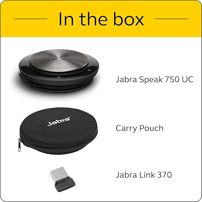 Jabra Speak 750 UC Wireless Bluetooth Speakerphone with Link 370 USB Adapter – Portable Conference Speaker for Holding Meetings Anywhere with Premium Audio - Certified for Zoom &amp Google Meet