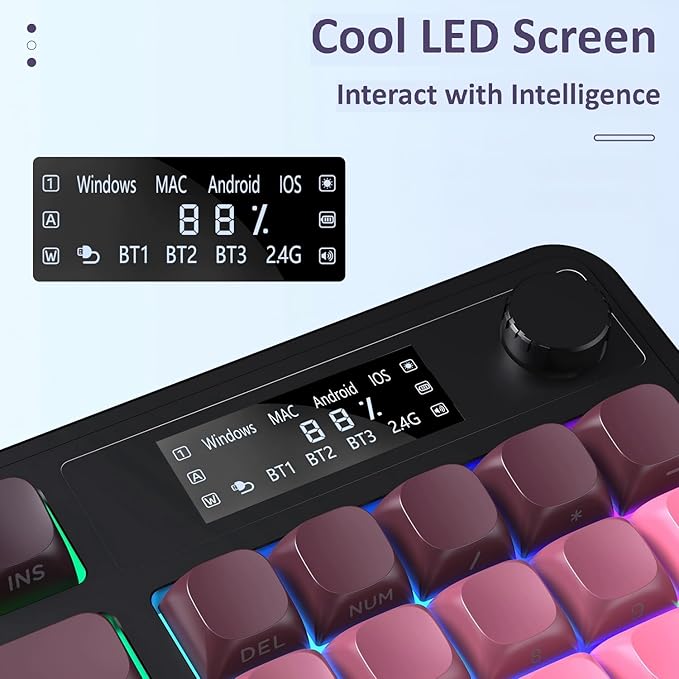 AULA S99 Pro Keyboard Wireless Keyboards with Media Knob Custom RGB Backlit 3-Modes BT/2.4G/USB-C Membrane Gaming Creamy Keyboard for Windows/MAC/PC Gamer - Black Pink