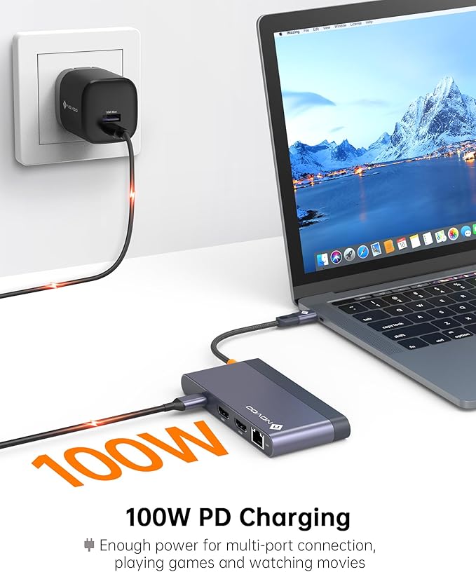 Novoo USB C Docking Station Dual HDMI Adapter 8 in 1 Multi Display 4K with 2 HDMI100W PD 2 USB TF Card USB-C 3.0 Hub Multiport Dongle Compatible with MacBook/Dell/HP/Lenovo Surface Laptops