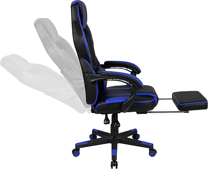 Flash Furniture X40 Gaming Chair Racing Ergonomic Computer Chair with Fully Reclining Back/Arms Slide-Out Footrest Massaging Lumbar - Black/Blue