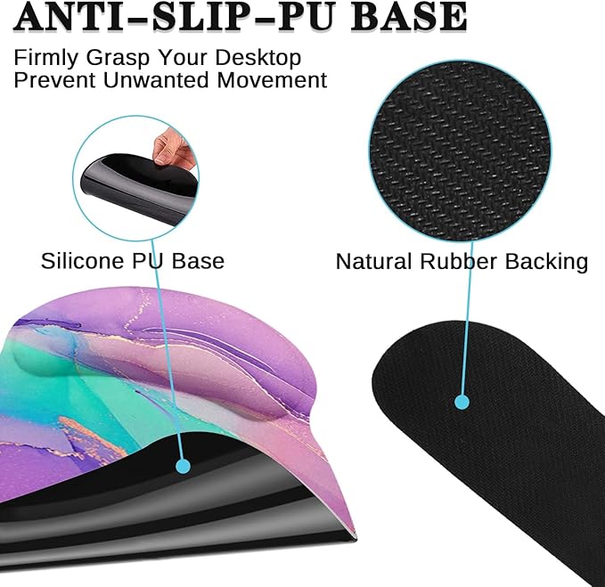 Arttown Purple Blue Marble Desk Mat Painting Golden Mouse Pad Set with Wrist Support 4-in-1 Large Mousepad+Keyboard Wrist Rest+Mouse Wrist Rest+Coaster with Ergonomic Design Non-Slip Mat
