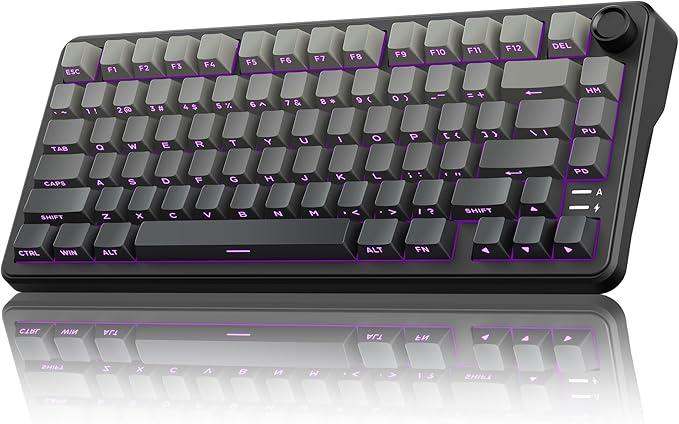 RedThunder K75 Wireless Mechanical Gaming Keyboard 75% Hot Swappable Creamy Keyboard with Knob RGB Backlit Pre-lubed Linear Switches Side Engraved PBT Keycaps Wireless/Wired/BT5.0 Gradient Gray