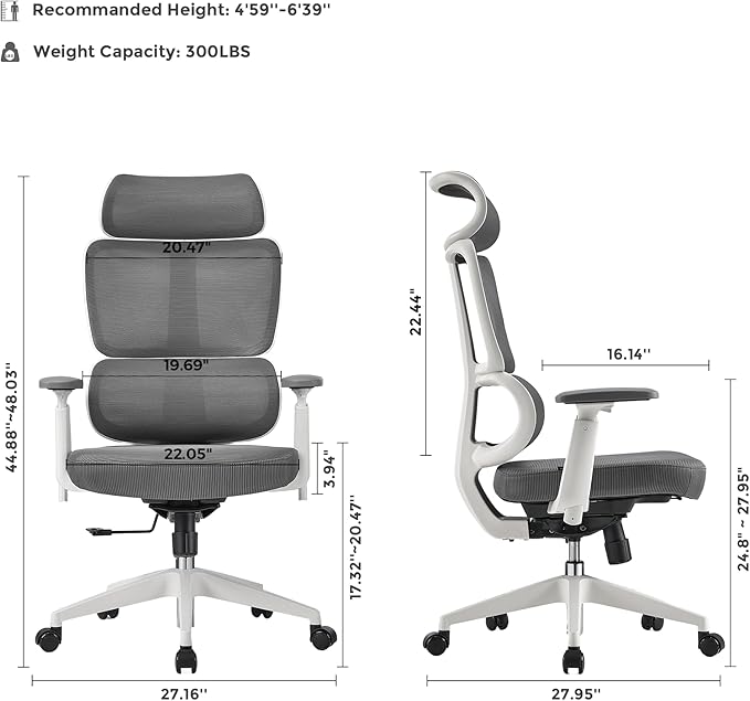 EUREKA ERGONOMIC Lena Mesh Office Chair Ergonomic Office Chair High Back Desk Chair with Oversized Headrest Home Office Desk Chairs for Home &amp Ofiice Work Chair Grey
