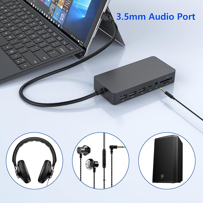 Surface Thunderbolt 4 Dock Triple Displays 11 in 1 Surface USB4 Dock Docking Station with 4K HDMI+DP+VGA for Surface Pro 12/11/10/9/8/X/7+/7 Laptop 7/6/5/4/3 Laptop Studio 2/1 Go 4/3/2/1