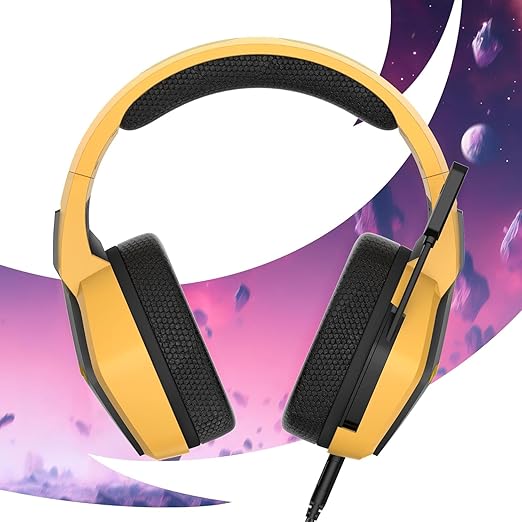 Oniverse Gaming Headset compatible with Xbox PS5 PS4 Switch PC Mac with Adjustable Mic LED 50 mm Speakers Breathable Fabric Pads Nebula Wired Stereo Gamer Headset (SolarFire Yellow/Orange)