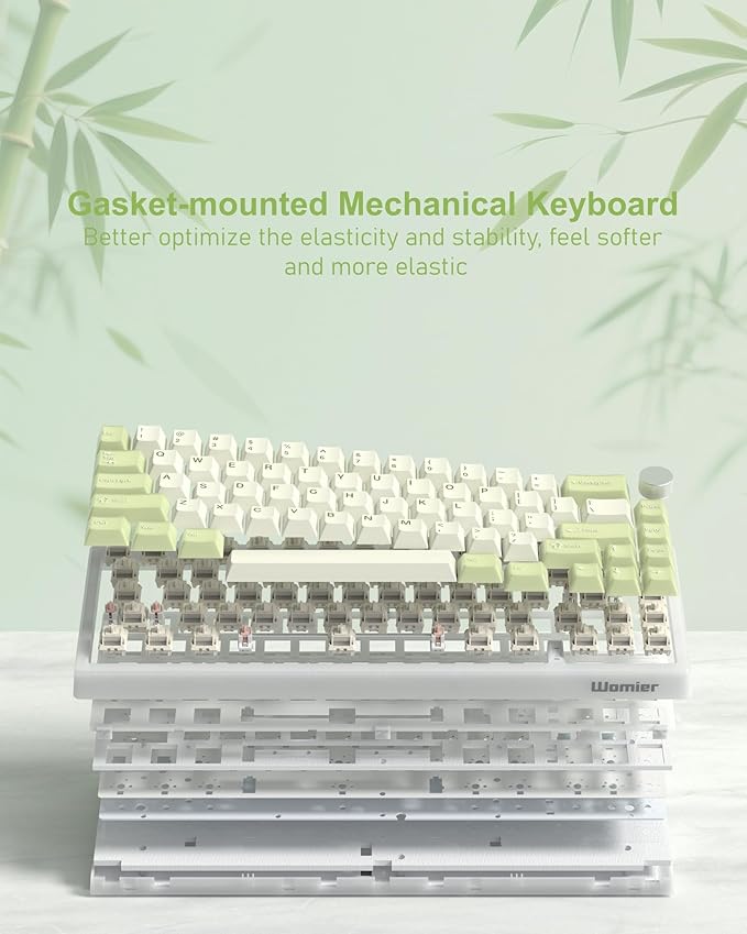 Womier 60% Gaming Mechanical Keyboard Green QMK/VIA Creamy Keyboard Wired Hot Swappable Gasket Mount RGB Key Board &amp PBT Keycaps(VK66 PRO)