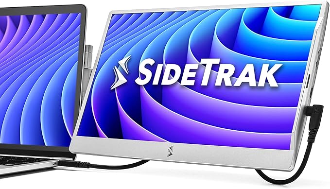 SideTrak Swivel 14 Patented Attachable Portable Monitor for Laptop | FHD TFT Laptop Dual Screen | Mac PC &amp Chrome Compatible | Fits All Laptops | Powered by USB-C® or Mini HDMI (Light Silver)