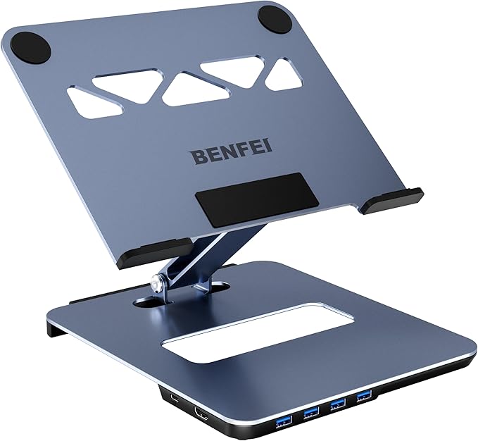 BENFEI Laptop Stand with USB C 6in1 Docking Station HDMI 4K@60Hz 4*USB3.0 100W PD Compatible with MacBook Pro/Air iPad Pro XPS Thinkpad
