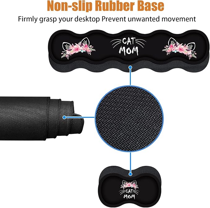 4 in 1 Ergonomic Keyboard Wrist Rest &amp Mouse Pad Wrist Rest Set Large XXL Gaming Desk Mat 31.5x 11.8 with Non-Slip Base Memory Foam for Home Office Study Gaming Cat Mom Floral