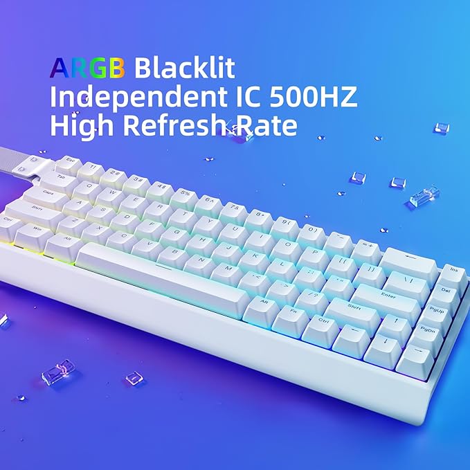 Mer68 SE Wired 68 Keys Magnetic Switch Mechanical Keyboard 8KHZ Polling Rate/Latency As 0.125MS/64KHZ All Keys Scan Rate/ARGB Hot Swappable Gaming Keyboard(White)