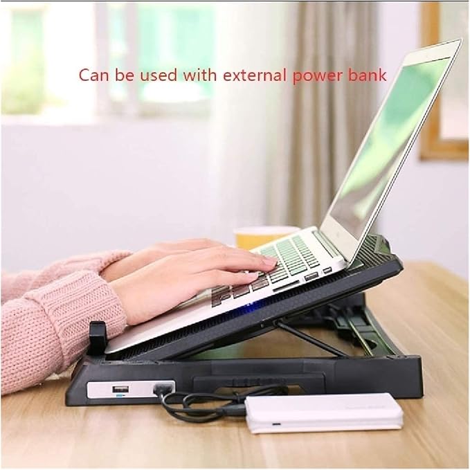4 Fan Cooling Pad for 12 to 19-inch Gaming Laptop USB Powered Quiet Cooler Fan Portable Stand with Dual 2.0 USB Ports Blue LED Lights
