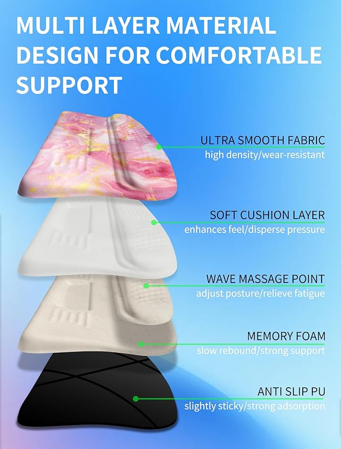 Ergonomic Wave Wrist Rest with Keyboard Stand Cushioned Palm Rest Comfortable Integrated Memory Foam for Natural Typing and Relieve Wrist Pain Pink Gold Marble