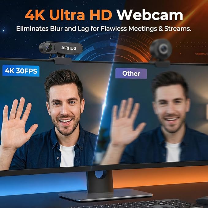 AIRHUG 4K UHD USB Webcam No Mic with Privacy Cover for Secure Meetings - 16MP Sony Sensor PDAF Fast Focus 63° Gold FOV Auto Light Balance Streaming Camera Without Audio for PC/Laptop/Desktop