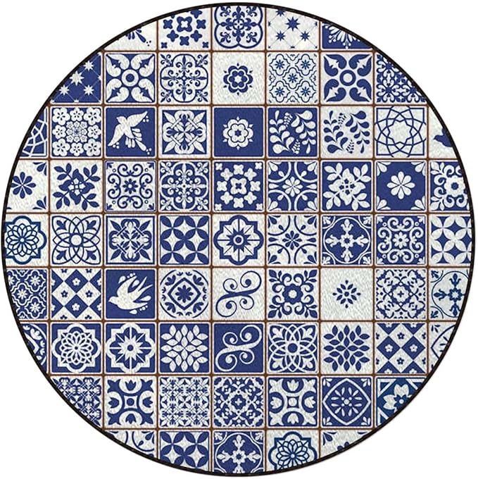 Grey Blue Round Carpet Trendy Area Rugs Non Slip Soft Floor Carpet for Indoor Bedroom Living Room Bathroom Kitchen Floor Mat Tiles in Modern Shades Artwork Print Diameter 51 in