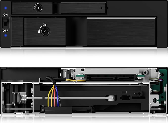 ICY BOX IB-173SSK 2-Way Mobile Rack for 1x 2.5 Inch and 1x 3.5 Inch Hard Drives (SATA/SAS) in 5.25 Inch Bay SATA III (6 Gbit/s) for HDD/SSD Strapless Aluminium