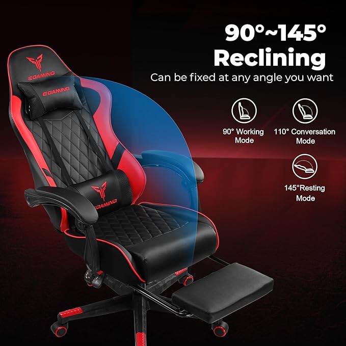EXRACING Gaming Chair Ergonomic Computer Chair with Footrest and Lumbar Support Height Adjustable High Back Leather Office Chair 360° Swivel with Linked Armrest for Adult and Teen (Red)