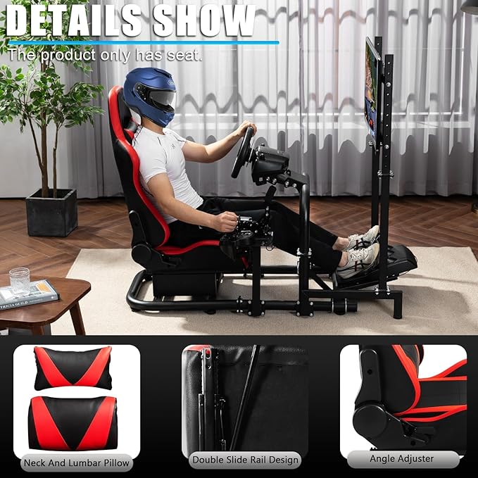 Anman PVC Racing Simulator Cockpit fit for Logitech/Thrustmaster/Fanatec g25 g27g923g27T80T248xT300RSTX| Game Seat with Neck Pillow and Lumbar Includes Standard Seat Double Lock Sliding Module