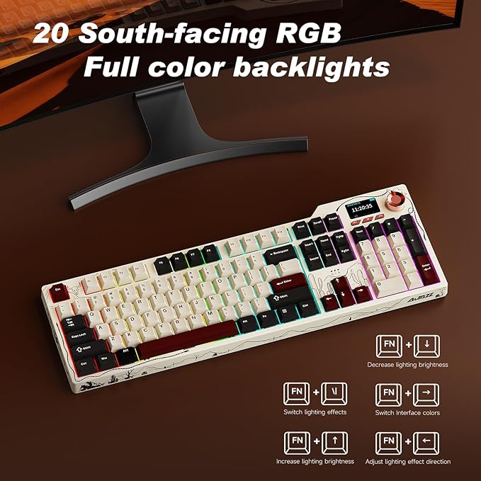 Ajazz AK35I V4 Customizable Wireless Gaming Mechanical Keyboard Wired/Wireless 2.4G/BT Gasket Structure 10000mAh Battery Full-Color RGB 1.14-inch Color Screen Knob Multi-Function Keys.