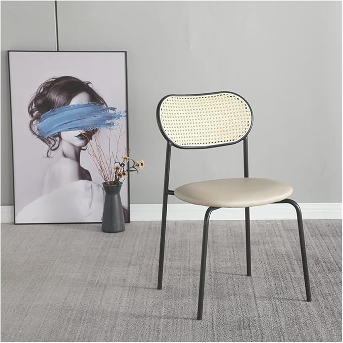 Adjustable Office Computer Chair with Armrest Dining Chair Coffee Shop Leisure Rattan Armchair Kitchen Furniture(Creamy-White)