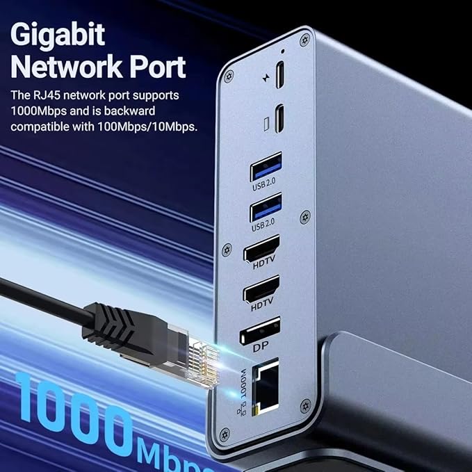 Docking Station for Asus TUF Gaming A17 A18 A15 A16 A14 F15 F16 F17 Dash 15 F15 Gaming Laptop15-in-1 USB C with 360 ° Rotating Base 2*4K HDMI and 1*DP 10Gbps USB Port Transfer RJ45 Audio SD/TF