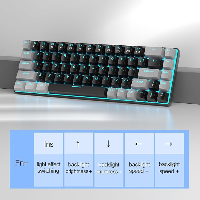 MageGee Portable 60% Mechanical Gaming Keyboard MK-Box LED Backlit Compact 68 Keys Mini Wired Office Keyboard with Red Switch for Windows Laptop PC Mac - Black/Grey