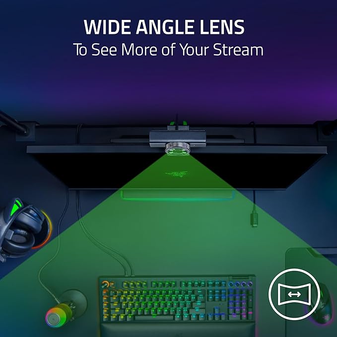 Razer Kiyo V2 X Streaming Webcam: 1440p 60 FPS - Auto Focus - Built-in Microphone - Wide Angle Lense - Integrated Privacy Shutter - Works with OBS Xsplit Streamlabs Discord Zoom Teams - Black