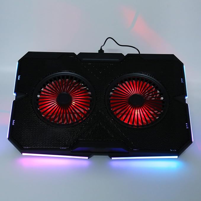 RGB Laptop Pad with Dual Silent Fans Gaming Laptop Cooler Stand with 7 s Height Adjustment 2 USB Ports and RGB ing for 14in to 17in Lap y Panel