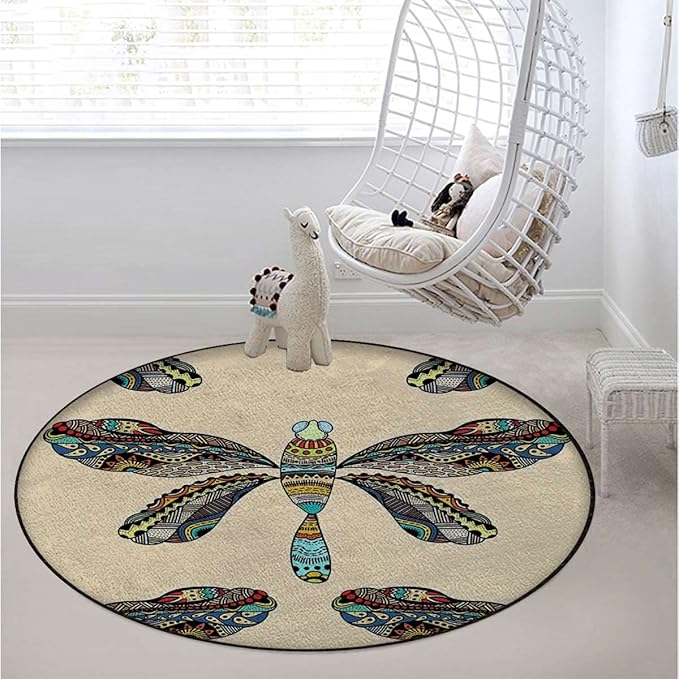 Animal Room Round Chair Mat for Carpeted Floor Anti-Slip Floor Protector Gaming Computer Chair Mat for Office Gaming Magical Nature Doodle StyleYellow Orange Diameter 35.5 in