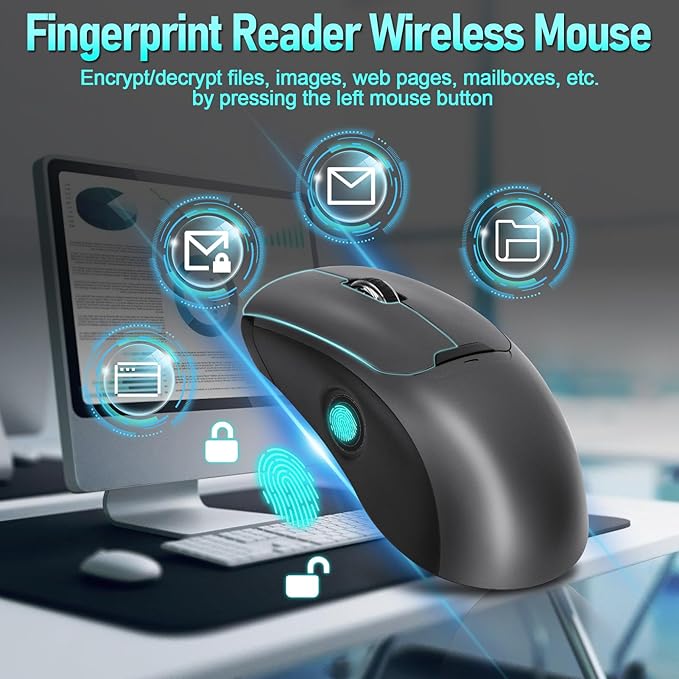 Gugxiom 2-in-1 Fingerprint Sensor &amp Wireless Mouse Fingerprint Sensor for Windows 7 8 10 11 Hello – Supports up to 20 IDs 2.4 GHz with USB Unifying Receiver Bluetooth 5.0 Mouse (Gray)
