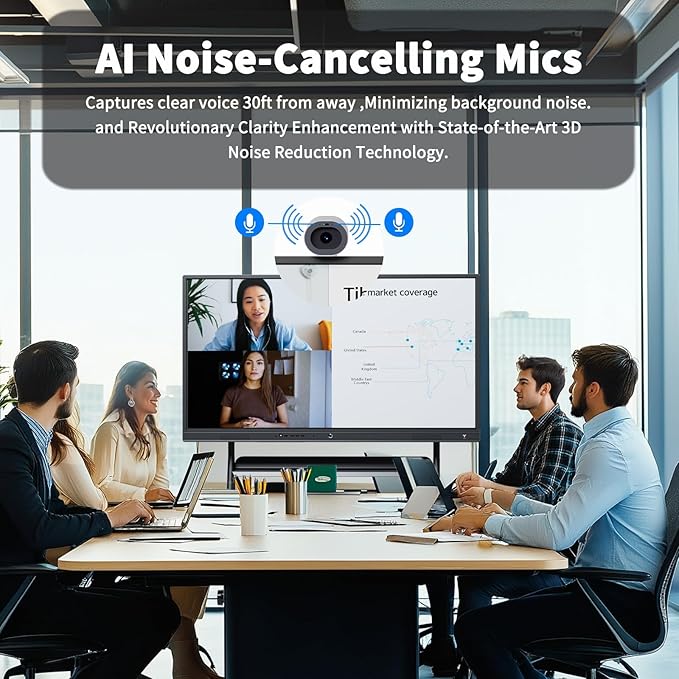 TIBURN HQ Eyes S2 AI ePTZ 4K Webcam Built-in Mic Auto Framing Auto Tracking8X Zoom/Wide Angle Gesture Control Plug and Play for Zoom/Skype/Teams Video Conference for Flip 55 S2 and HQ 75 R2