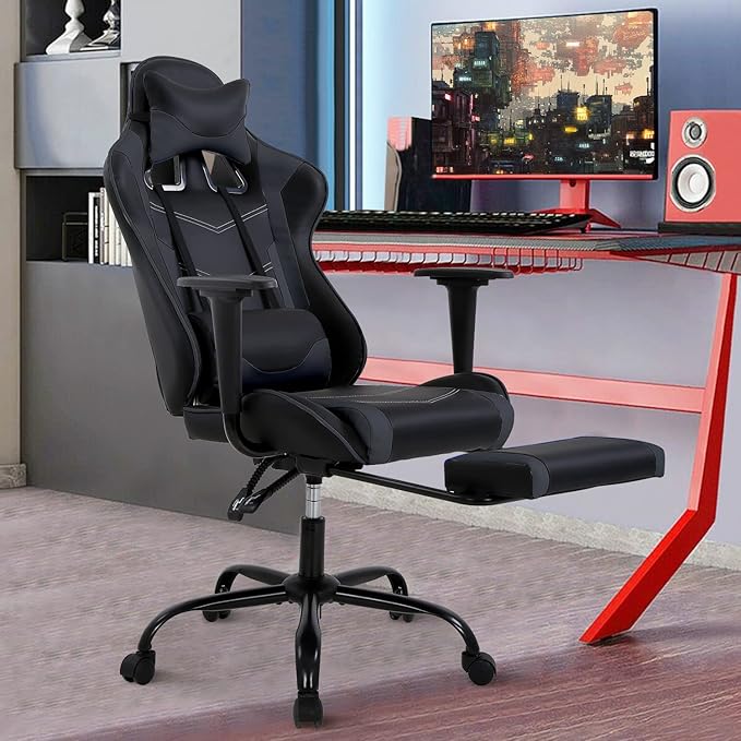 Gaming Chair for Adults with Footrest Racing Chair PC Chair Silla Gamer Chair Racing Gaming Chair Cheap Recliner Game Chair Ergonomic Desk Chair with Headrest Lumbar Support Adjustable Armrest