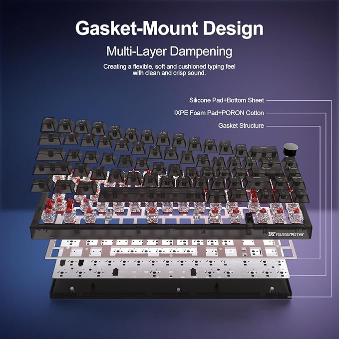 X83 Wired Gaming Keyboard with Volume Knob60 Percent Mechanical Keyboard Gasket Mount RGB Backlit with SoftwareMini Keyboards with 66 Keys Hot Swappable Red SwitchTranslucent Black