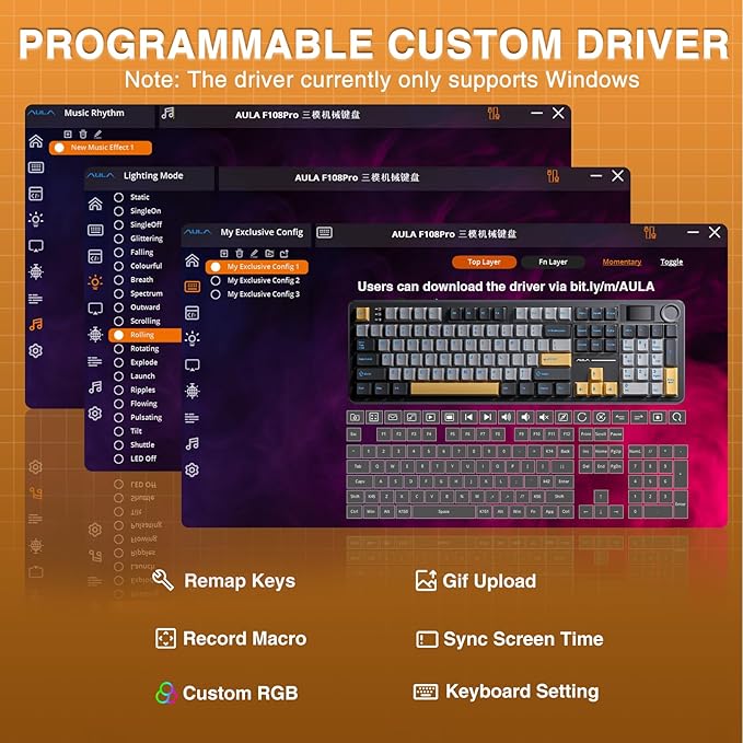 AULA F108 PRO - Wireless Mechanical Keyboard with Screen&ampKnobHot Swappable Gaming Keyboard with 8000mAh BatteryPre-lubed SwitchesRGB BacklitPBT Keycaps Creamy Sounding Computer Keyboards104 K