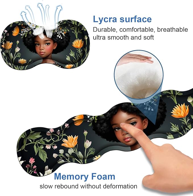 4 in 1 Ergonomic Memory Foam Mouse Pad Wrist Rest Set Large XXL Gaming Desk Pad + Keyboard Wrist Rest + Mouse Wrist Cushion + Coaster for Home Office Study Gaming African American Black Girl