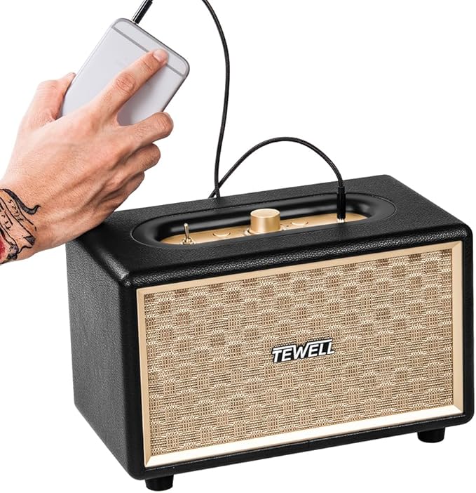 Home Speaker with Premium Audio | Rich Bass Rotary Dial for Volume Control | Toggle Switch Wireless Bluetooth &amp 3.5mm Aux Input for Turntable | Record Player AC Powered (Upgraded Version)
