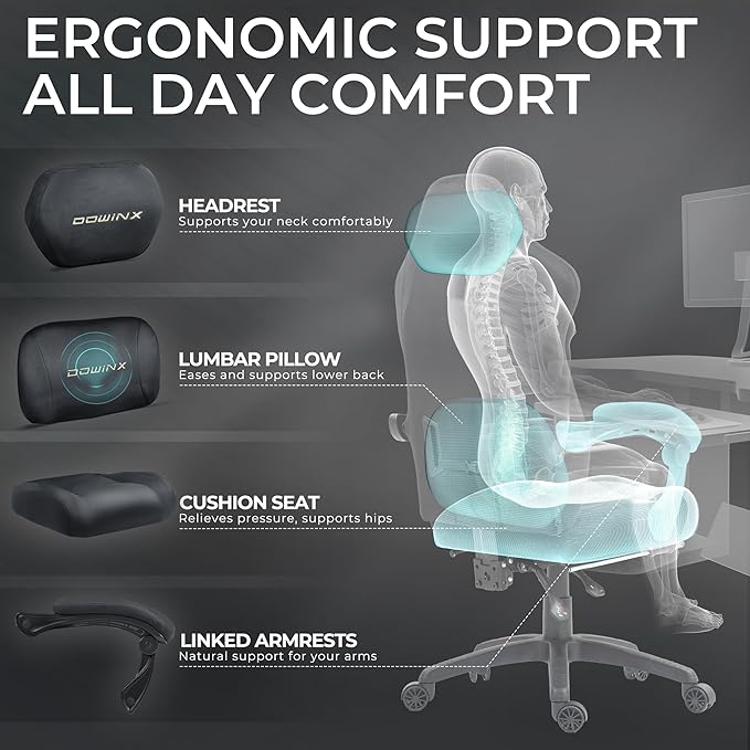 Dowinx Big and Tall Gaming Chair Suede Fabric Game Chair with Pocket Spring Cushion High Back Gamer Chair Ergonomic with Footrest for Adults Office 440LBS Grey
