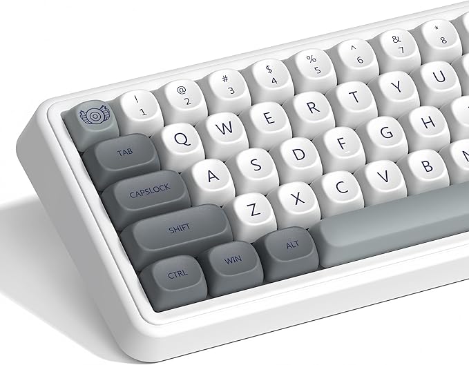 dagaladoo PBT Keyboard keycaps Japanese Style White/Grey MOA Keycap Set Dye-SublimationRetro Custom Replacement Key caps for 100% 75% 65% 60% mx TKL US Layout Mechanical Keyboard