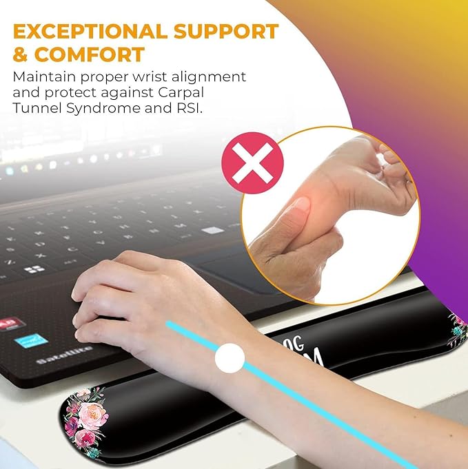 Ergonomic Mouse Pad with Gel Wrist Rest SupportCute Dog Mom Floral and Black MousePads Desktop DecorationSuitable for Office Typing Games Mousepad Soft Keyboard Wrist Rest to Relieve Wrist Fatigue