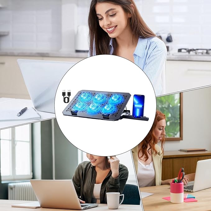 Adjustable Laptop Cooler - Cooling Pad Stand Ergonomic Design with Built-in-Fans Height Adjustable Feature with Airflow Desk Accessories Equipment Notebook Stand for Offices