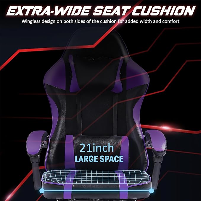 Gaming Chair Computer Chair with Footrest and Lumbar Support Ergonomic Video Game Chair with Headrest and 360°-Swivel Seat Height Adjustable Gamer Chair Office Desk Chair (Purple)