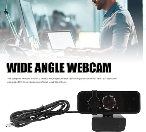 1080P Webcam with Noise Cancelling Microphone 120° Wide Angle Full HD Computer Web Camera USB 2.0 Plug and Play for Calls Conference Desktop Laptop