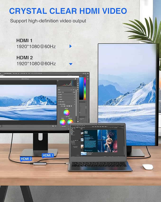 Docking Station USB C Hub TOTU 4 in 1 USB C to Dual HDMI Adapter with 4K HDMI Ports 100W Power Delivery Port USB 3.0 5Gbps Data Port for MacBook Air MacBook Pro Dell Chromebook and More